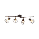 4 Lights Ceiling Light with Mini Diamond Cage Metal Vintage Kitchen Semi Flush Mount Light in Black Clearhalo 'Ceiling Lights' 'Close To Ceiling Lights' 'Close to ceiling' 'Semi-flushmount' Lighting' 1871998