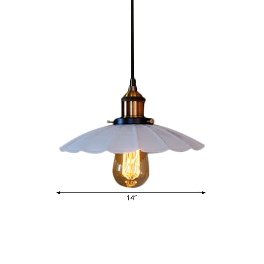 10/14 Inch Wide 1 Head Hanging Light with Scalloped Shade Metal Vintage Dining Table Ceiling Lamp in White Clearhalo 'Art Deco Pendants' 'Cast Iron' 'Ceiling Lights' 'Ceramic' 'Crystal' 'Industrial Pendants' 'Industrial' 'Metal' 'Middle Century Pendants' 'Pendant Lights' 'Pendants' 'Tiffany' Lighting' 1872010