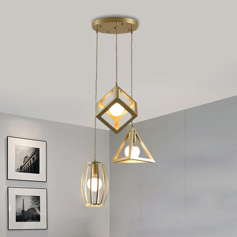 Metal Golden Hanging Lamp Wire Frame 3 Lights Farmhouse Suspended Light with Round/Linear Canopy for Living Room Clearhalo 'Ceiling Lights' 'Modern Pendants' 'Modern' 'Pendant Lights' 'Pendants' Lighting' 1872084