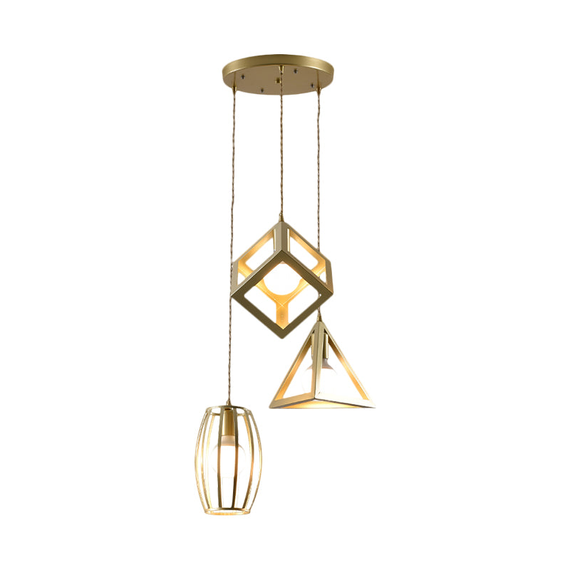 Metal Golden Hanging Lamp Wire Frame 3 Lights Farmhouse Suspended Light with Round/Linear Canopy for Living Room Clearhalo 'Ceiling Lights' 'Modern Pendants' 'Modern' 'Pendant Lights' 'Pendants' Lighting' 1872086