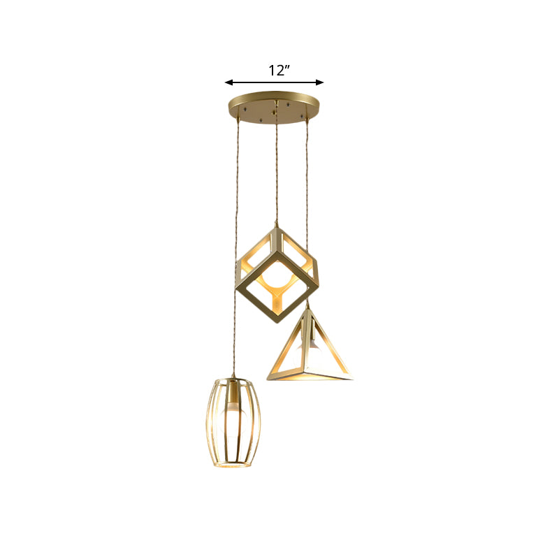 Metal Golden Hanging Lamp Wire Frame 3 Lights Farmhouse Suspended Light with Round/Linear Canopy for Living Room Clearhalo 'Ceiling Lights' 'Modern Pendants' 'Modern' 'Pendant Lights' 'Pendants' Lighting' 1872087