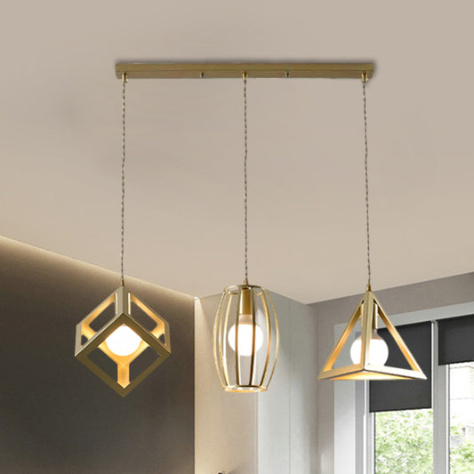 Metal Golden Hanging Lamp Wire Frame 3 Lights Farmhouse Suspended Light with Round/Linear Canopy for Living Room Clearhalo 'Ceiling Lights' 'Modern Pendants' 'Modern' 'Pendant Lights' 'Pendants' Lighting' 1872089