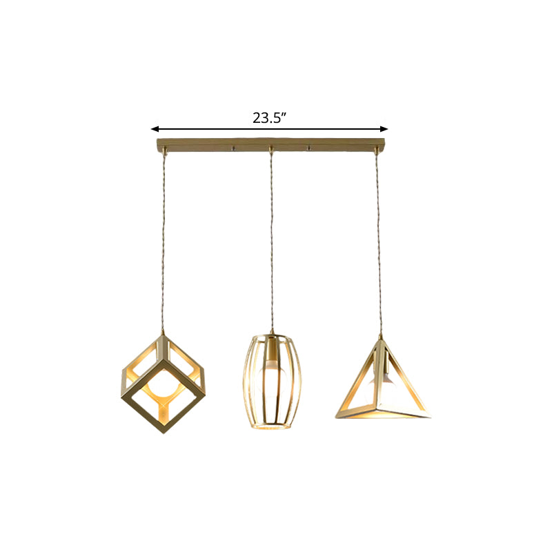 Metal Golden Hanging Lamp Wire Frame 3 Lights Farmhouse Suspended Light with Round/Linear Canopy for Living Room Clearhalo 'Ceiling Lights' 'Modern Pendants' 'Modern' 'Pendant Lights' 'Pendants' Lighting' 1872092