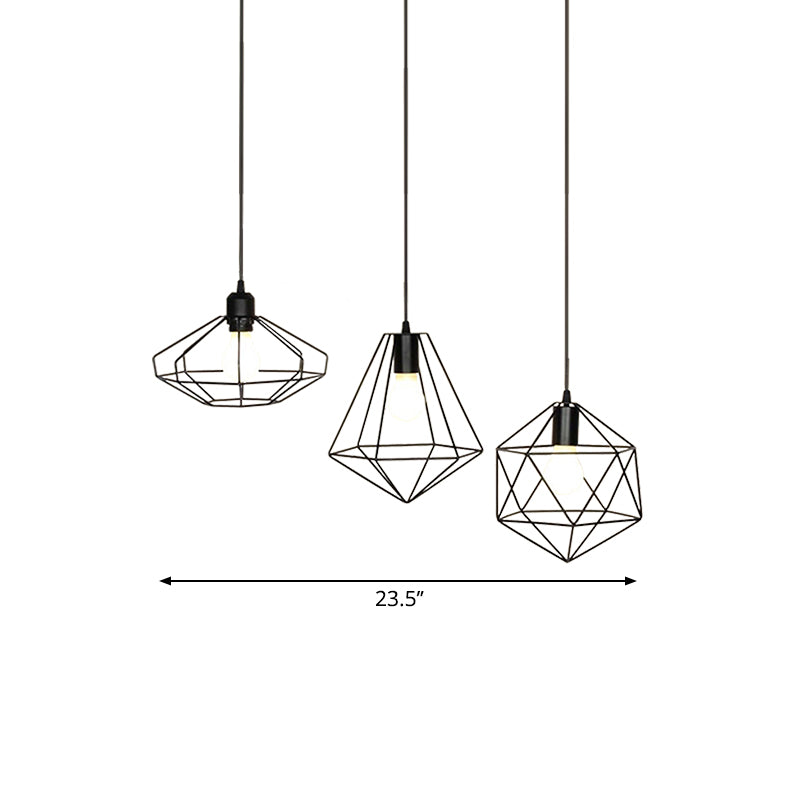 Farmhouse Wire Cage Ceiling Fixture 3 Lights Iron Pendant Light Fixture with Different Shade in Black Clearhalo 'Art Deco Pendants' 'Black' 'Cast Iron' 'Ceiling Lights' 'Ceramic' 'Crystal' 'Industrial Pendants' 'Industrial' 'Metal' 'Middle Century Pendants' 'Pendant Lights' 'Pendants' 'Rustic Pendants' 'Tiffany' Lighting' 1872107