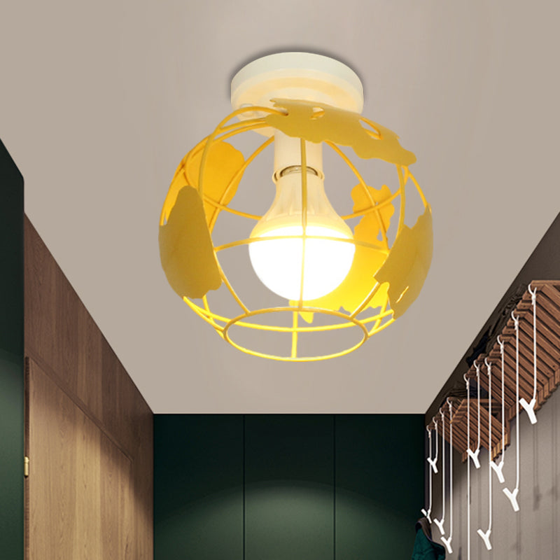 Globe Metallic Flush Mount Light with Cage Shade Industrial Style 1 Head Corridor Ceiling Light in Black/Red Clearhalo 'Ceiling Lights' 'Close To Ceiling Lights' 'Close to ceiling' 'Semi-flushmount' Lighting' 1872133