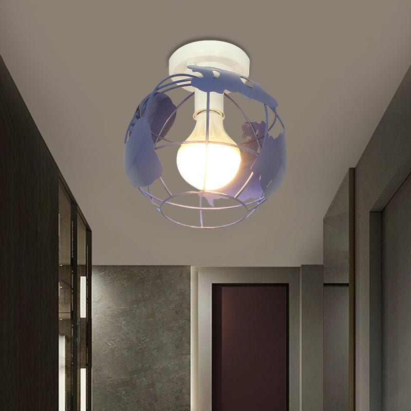 Globe Metallic Flush Mount Light with Cage Shade Industrial Style 1 Head Corridor Ceiling Light in Black/Red Clearhalo 'Ceiling Lights' 'Close To Ceiling Lights' 'Close to ceiling' 'Semi-flushmount' Lighting' 1872137