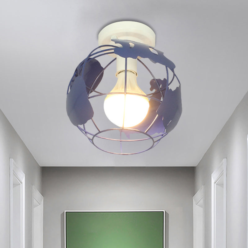 Globe Metallic Flush Mount Light with Cage Shade Industrial Style 1 Head Corridor Ceiling Light in Black/Red Clearhalo 'Ceiling Lights' 'Close To Ceiling Lights' 'Close to ceiling' 'Semi-flushmount' Lighting' 1872138