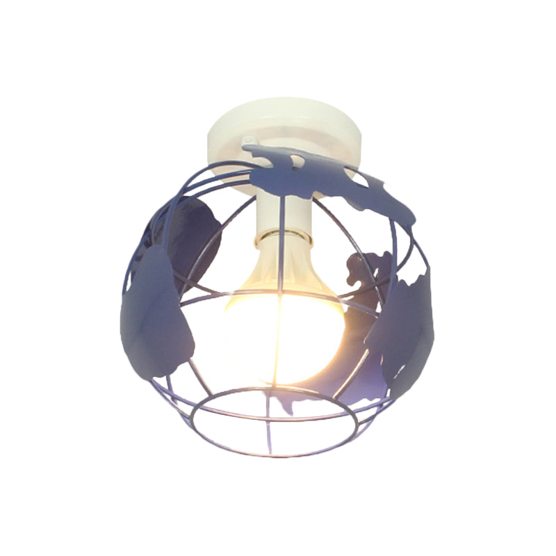 Globe Metallic Flush Mount Light with Cage Shade Industrial Style 1 Head Corridor Ceiling Light in Black/Red Clearhalo 'Ceiling Lights' 'Close To Ceiling Lights' 'Close to ceiling' 'Semi-flushmount' Lighting' 1872139