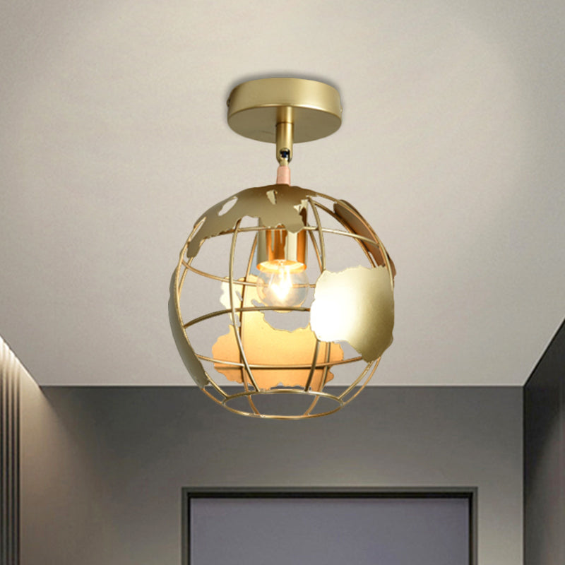 Frame Cylinder/Square Metal Semi Mount Lighting Loft Stylish 1 Bulb Bedroom Ceiling Fixture in Brass Finish Brass Tellurion Clearhalo 'Ceiling Lights' 'Close To Ceiling Lights' 'Close to ceiling' 'Semi-flushmount' Lighting' 1872144