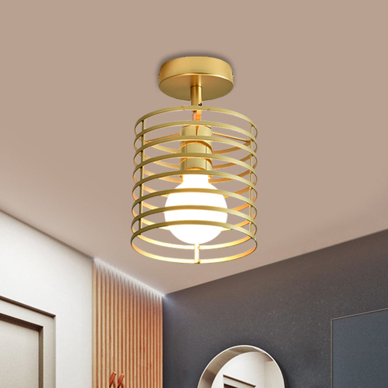 Frame Cylinder/Square Metal Semi Mount Lighting Loft Stylish 1 Bulb Bedroom Ceiling Fixture in Brass Finish Clearhalo 'Ceiling Lights' 'Close To Ceiling Lights' 'Close to ceiling' 'Semi-flushmount' Lighting' 1872156