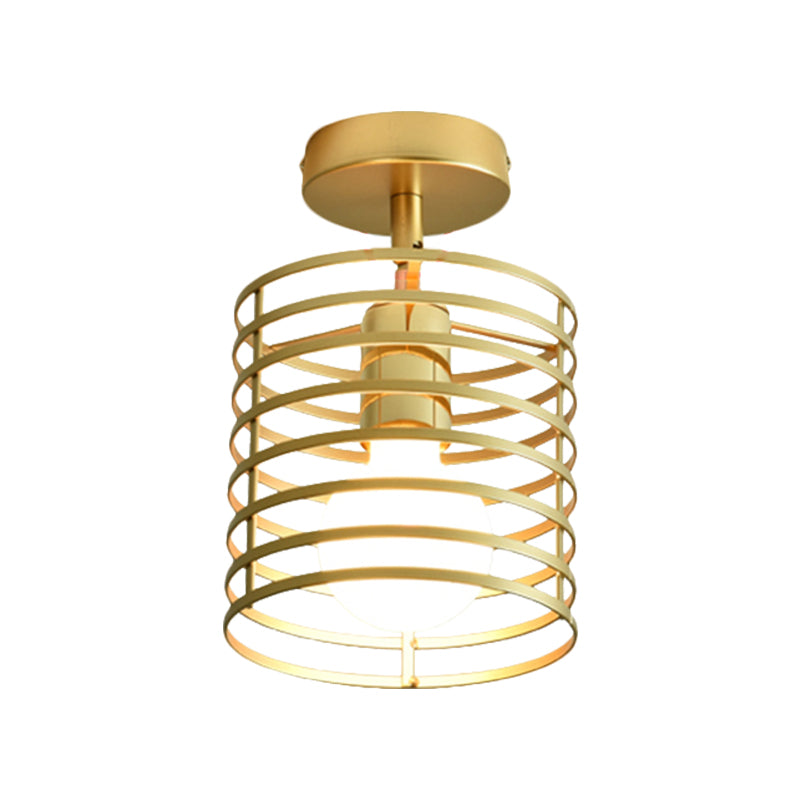 Frame Cylinder/Square Metal Semi Mount Lighting Loft Stylish 1 Bulb Bedroom Ceiling Fixture in Brass Finish Clearhalo 'Ceiling Lights' 'Close To Ceiling Lights' 'Close to ceiling' 'Semi-flushmount' Lighting' 1872157