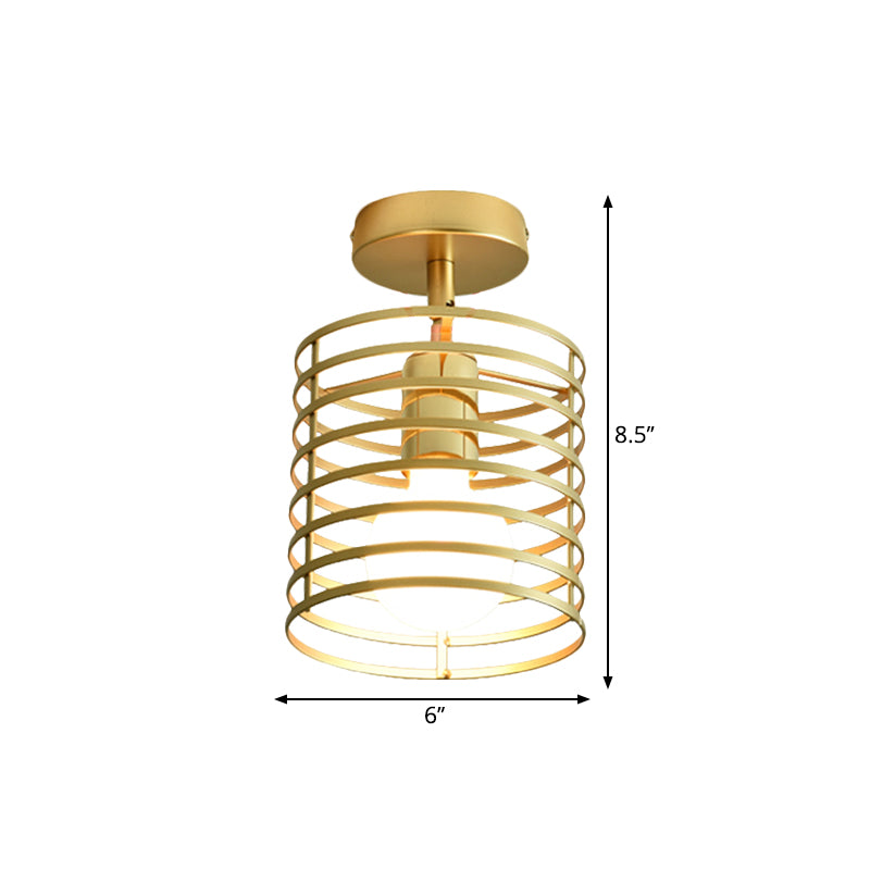 Frame Cylinder/Square Metal Semi Mount Lighting Loft Stylish 1 Bulb Bedroom Ceiling Fixture in Brass Finish Clearhalo 'Ceiling Lights' 'Close To Ceiling Lights' 'Close to ceiling' 'Semi-flushmount' Lighting' 1872158