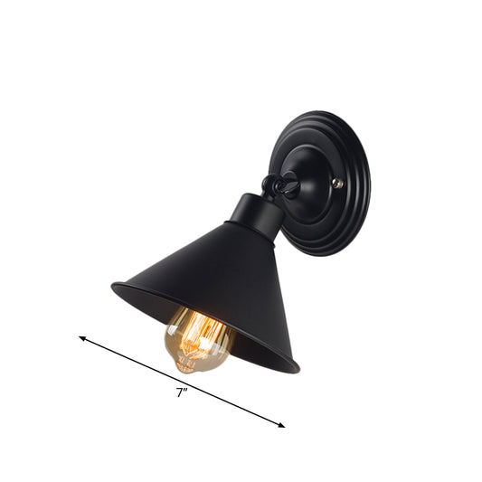 Black Finish Cone Wall Sconce Light Loft Style Metallic 1 Head Bedroom Sconce Lamp Clearhalo 'Art deco wall lights' 'Cast Iron' 'Glass' 'Industrial wall lights' 'Industrial' 'Middle century wall lights' 'Modern' 'Rustic wall lights' 'Tiffany' 'Traditional wall lights' 'Wall Lamps & Sconces' 'Wall Lights' Lighting' 1872213