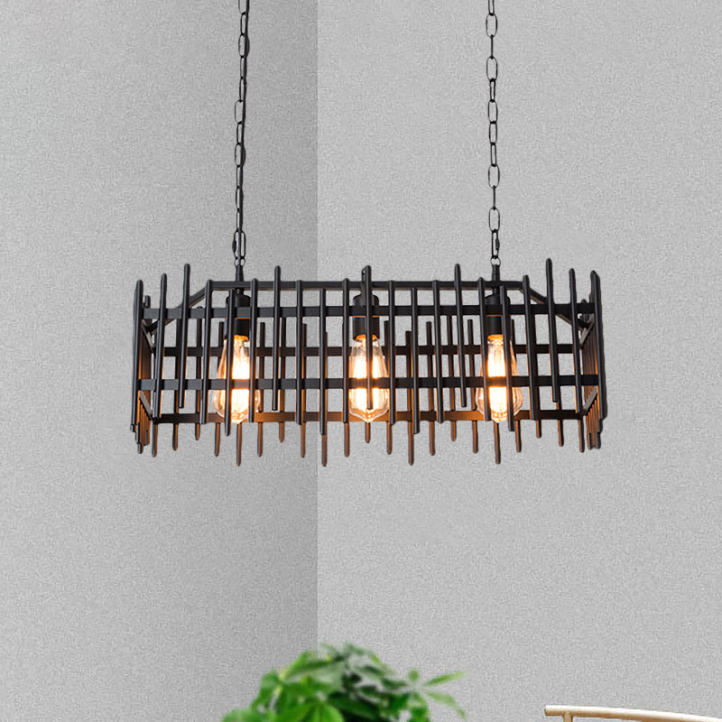 Metallic Fence Shape Island Light with Wire Cage Antique Style 3 Lights Farmhouse Island Lamp in Black/Rust Clearhalo 'Ceiling Lights' 'Island Lights' Lighting' 1872220