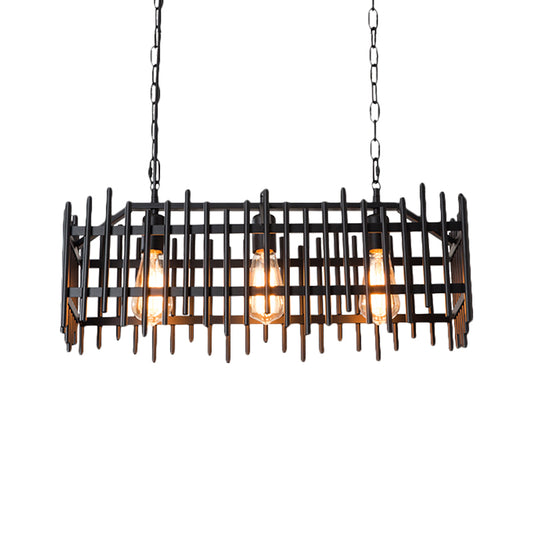 Metallic Fence Shape Island Light with Wire Cage Antique Style 3 Lights Farmhouse Island Lamp in Black/Rust Clearhalo 'Ceiling Lights' 'Island Lights' Lighting' 1872222