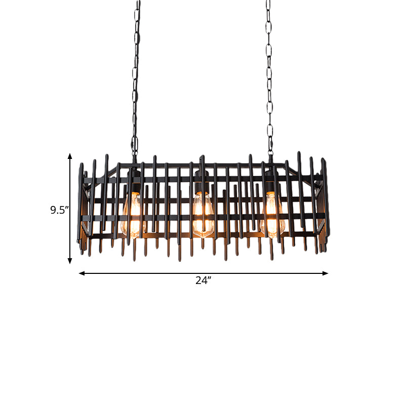 Metallic Fence Shape Island Light with Wire Cage Antique Style 3 Lights Farmhouse Island Lamp in Black/Rust Clearhalo 'Ceiling Lights' 'Island Lights' Lighting' 1872223