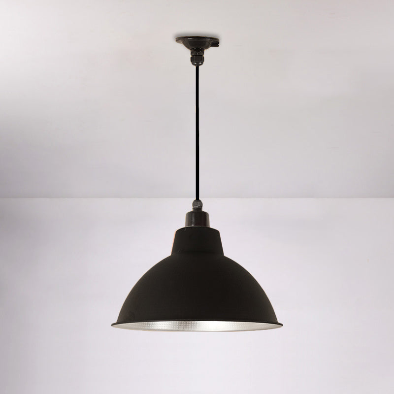 Bowl Coffee Shop Ceiling Fixture Retro Stylish Metallic 1 Bulb Black/White Hanging Lamp, 12"/14"/16" Width Black Clearhalo 'Art Deco Pendants' 'Black' 'Cast Iron' 'Ceiling Lights' 'Ceramic' 'Crystal' 'Industrial Pendants' 'Industrial' 'Metal' 'Middle Century Pendants' 'Pendant Lights' 'Pendants' 'Rustic Pendants' 'Tiffany' Lighting' 1872234