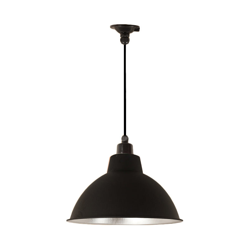 Bowl Coffee Shop Ceiling Fixture Retro Stylish Metallic 1 Bulb Black/White Hanging Lamp, 12"/14"/16" Width Clearhalo 'Art Deco Pendants' 'Black' 'Cast Iron' 'Ceiling Lights' 'Ceramic' 'Crystal' 'Industrial Pendants' 'Industrial' 'Metal' 'Middle Century Pendants' 'Pendant Lights' 'Pendants' 'Rustic Pendants' 'Tiffany' Lighting' 1872237