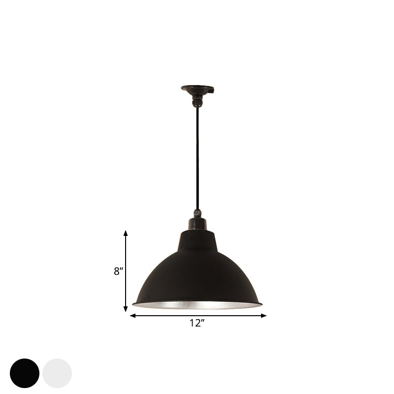 Bowl Coffee Shop Ceiling Fixture Retro Stylish Metallic 1 Bulb Black/White Hanging Lamp, 12"/14"/16" Width Clearhalo 'Art Deco Pendants' 'Black' 'Cast Iron' 'Ceiling Lights' 'Ceramic' 'Crystal' 'Industrial Pendants' 'Industrial' 'Metal' 'Middle Century Pendants' 'Pendant Lights' 'Pendants' 'Rustic Pendants' 'Tiffany' Lighting' 1872238