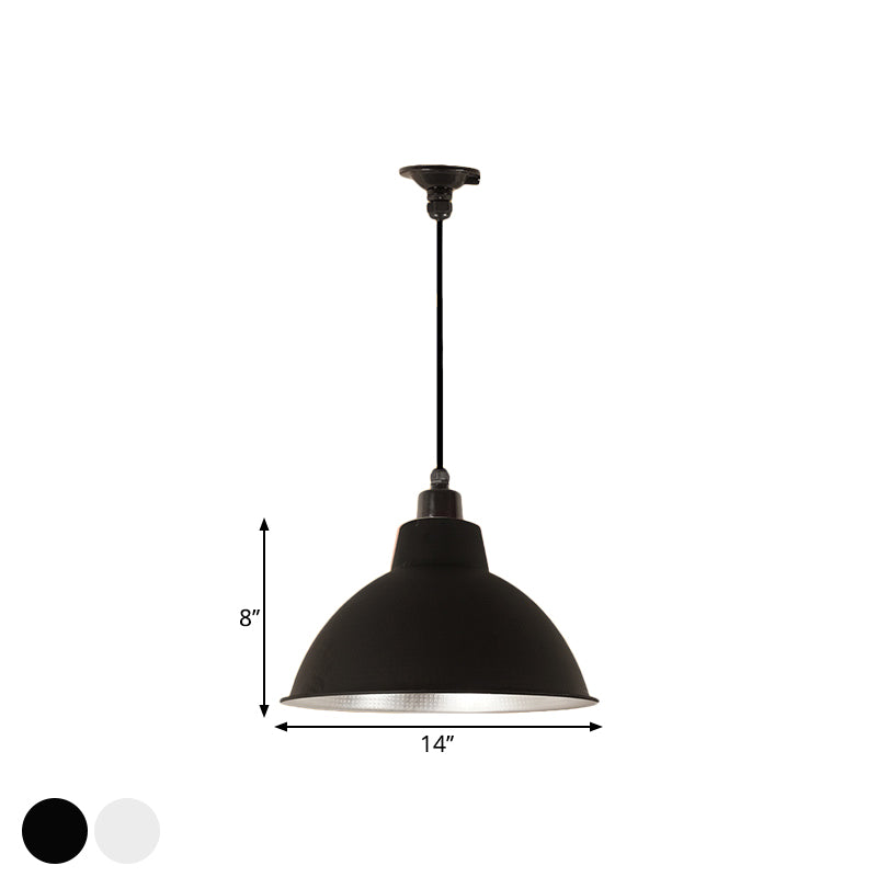 Bowl Coffee Shop Ceiling Fixture Retro Stylish Metallic 1 Bulb Black/White Hanging Lamp, 12"/14"/16" Width Clearhalo 'Art Deco Pendants' 'Black' 'Cast Iron' 'Ceiling Lights' 'Ceramic' 'Crystal' 'Industrial Pendants' 'Industrial' 'Metal' 'Middle Century Pendants' 'Pendant Lights' 'Pendants' 'Rustic Pendants' 'Tiffany' Lighting' 1872239