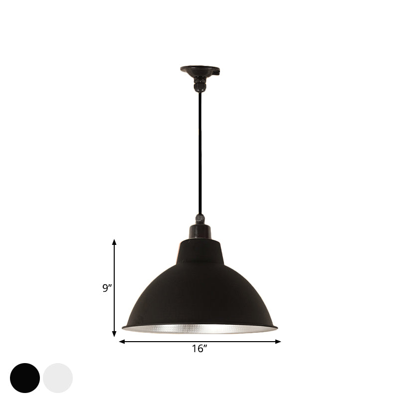 Bowl Coffee Shop Ceiling Fixture Retro Stylish Metallic 1 Bulb Black/White Hanging Lamp, 12"/14"/16" Width Clearhalo 'Art Deco Pendants' 'Black' 'Cast Iron' 'Ceiling Lights' 'Ceramic' 'Crystal' 'Industrial Pendants' 'Industrial' 'Metal' 'Middle Century Pendants' 'Pendant Lights' 'Pendants' 'Rustic Pendants' 'Tiffany' Lighting' 1872240