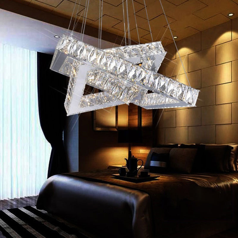 16"/19.5" Wide Square Crystal Hanging Chandelier Modern Chrome LED Drop Light in Warm/White/Natural Light for Bedroom Clearhalo 'Ceiling Lights' 'Chandeliers' 'Modern Chandeliers' 'Modern' Lighting' 187226