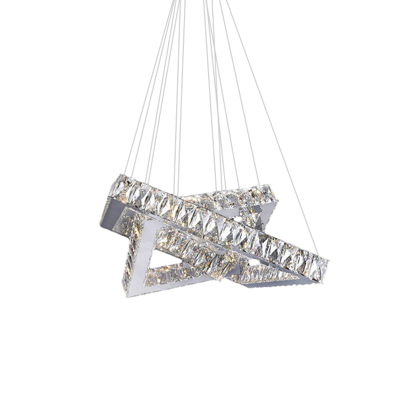 16"/19.5" Wide Square Crystal Hanging Chandelier Modern Chrome LED Drop Light in Warm/White/Natural Light for Bedroom Clearhalo 'Ceiling Lights' 'Chandeliers' 'Modern Chandeliers' 'Modern' Lighting' 187228