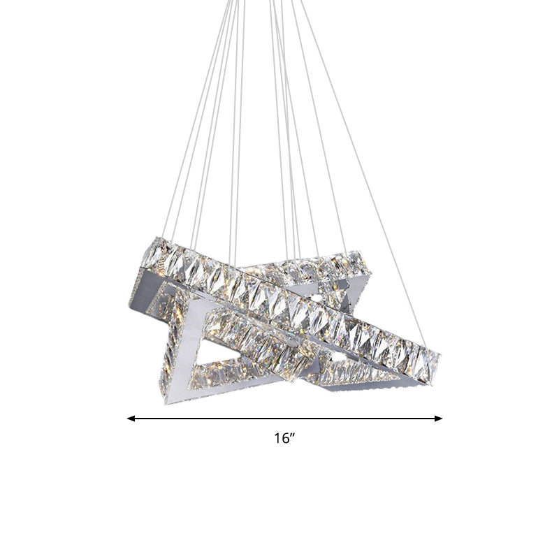 16"/19.5" Wide Square Crystal Hanging Chandelier Modern Chrome LED Drop Light in Warm/White/Natural Light for Bedroom Clearhalo 'Ceiling Lights' 'Chandeliers' 'Modern Chandeliers' 'Modern' Lighting' 187229