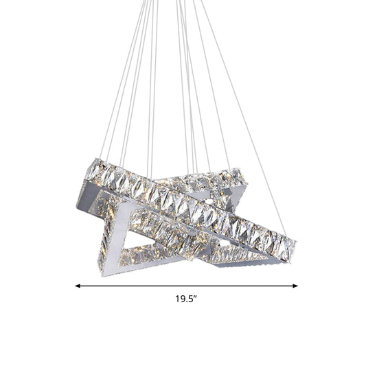 16"/19.5" Wide Square Crystal Hanging Chandelier Modern Chrome LED Drop Light in Warm/White/Natural Light for Bedroom Clearhalo 'Ceiling Lights' 'Chandeliers' 'Modern Chandeliers' 'Modern' Lighting' 187230