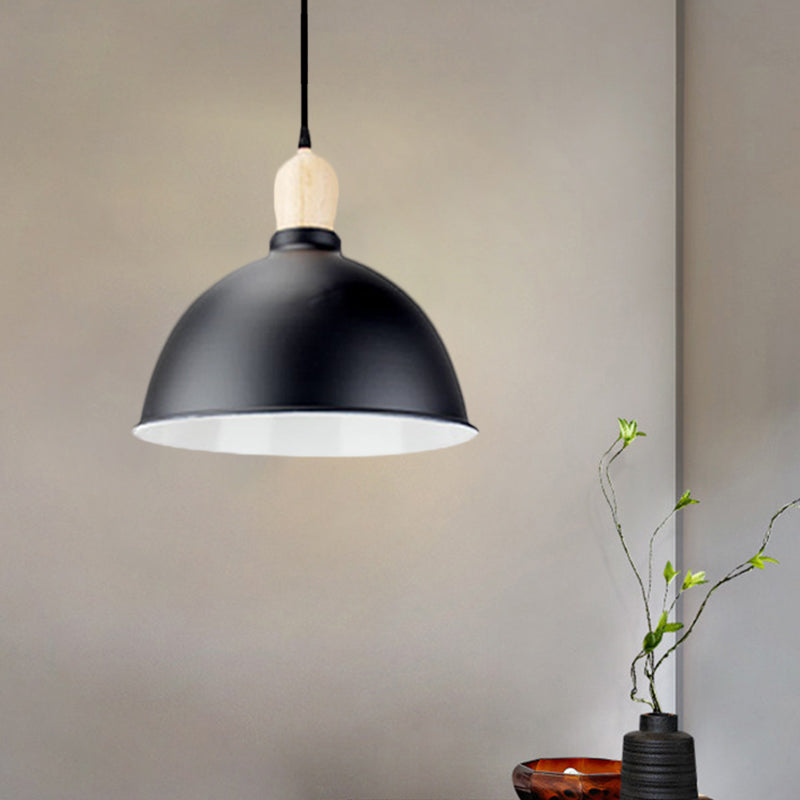 Dome Shade Metallic Hanging Light Retro Style 1 Head Dining Table Ceiling Pendant Fixture in Black/White Clearhalo 'Ceiling Lights' 'Modern Pendants' 'Modern' 'Pendant Lights' 'Pendants' Lighting' 1872343