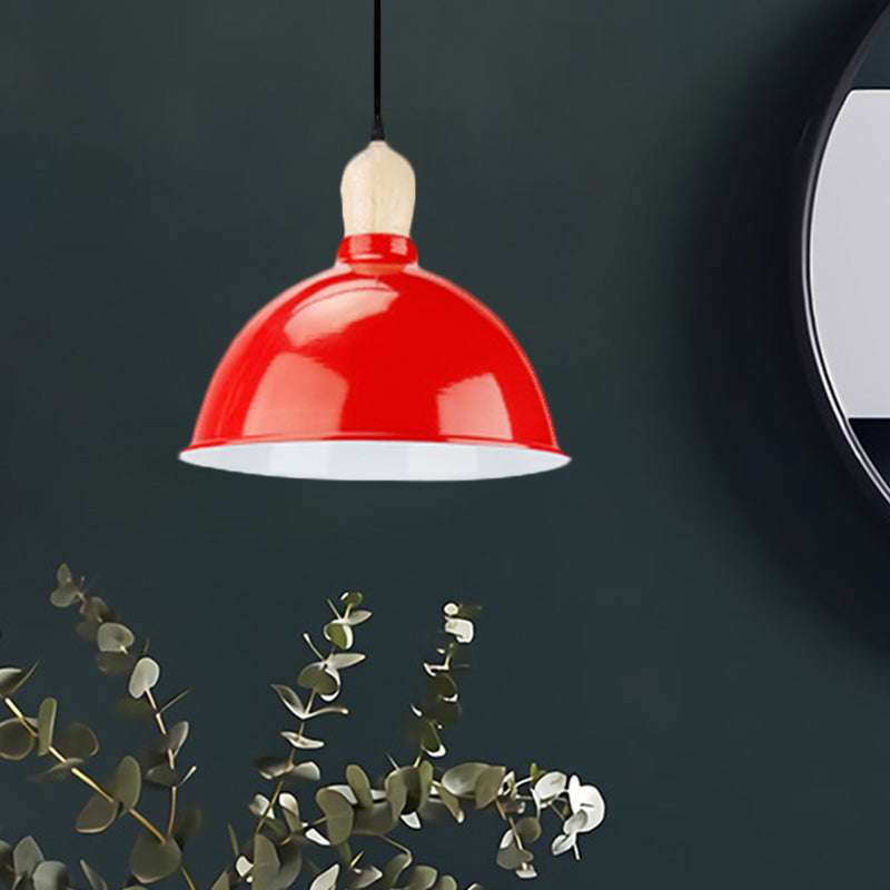 Dome Shade Metallic Hanging Light Retro Style 1 Head Dining Table Ceiling Pendant Fixture in Black/White Red Clearhalo 'Ceiling Lights' 'Modern Pendants' 'Modern' 'Pendant Lights' 'Pendants' Lighting' 1872350