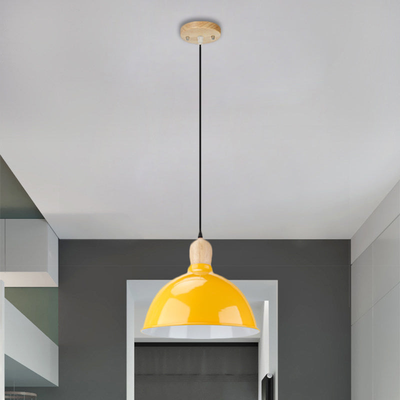 Dome Shade Metallic Hanging Light Retro Style 1 Head Dining Table Ceiling Pendant Fixture in Black/White Yellow-White Clearhalo 'Ceiling Lights' 'Modern Pendants' 'Modern' 'Pendant Lights' 'Pendants' Lighting' 1872354