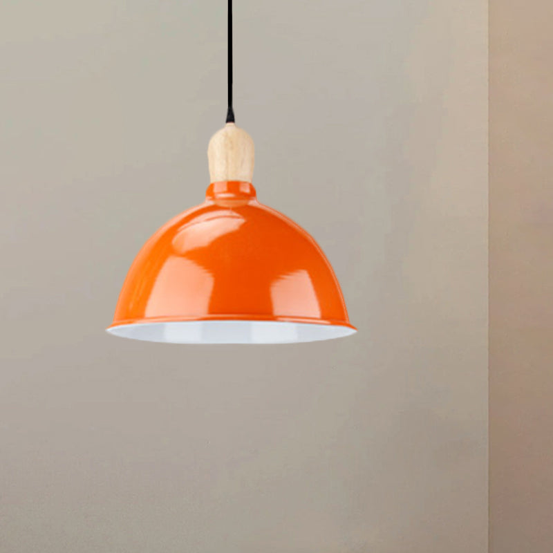 Dome Shade Metallic Hanging Light Retro Style 1 Head Dining Table Ceiling Pendant Fixture in Black/White Orange Clearhalo 'Ceiling Lights' 'Modern Pendants' 'Modern' 'Pendant Lights' 'Pendants' Lighting' 1872358
