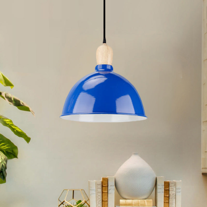 Dome Shade Metallic Hanging Light Retro Style 1 Head Dining Table Ceiling Pendant Fixture in Black/White Blue Clearhalo 'Ceiling Lights' 'Modern Pendants' 'Modern' 'Pendant Lights' 'Pendants' Lighting' 1872362