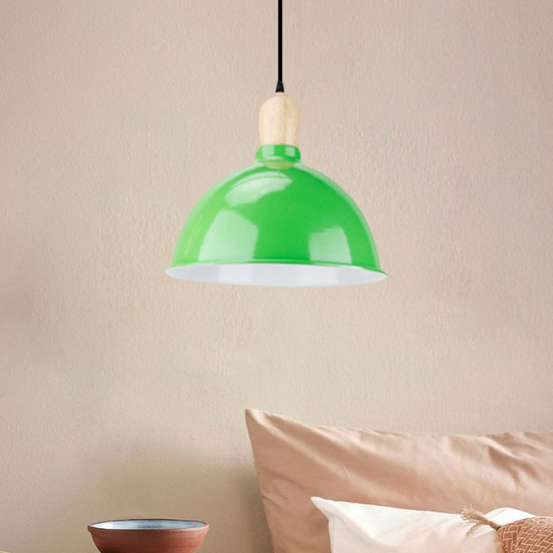 Dome Shade Metallic Hanging Light Retro Style 1 Head Dining Table Ceiling Pendant Fixture in Black/White Green Clearhalo 'Ceiling Lights' 'Modern Pendants' 'Modern' 'Pendant Lights' 'Pendants' Lighting' 1872366