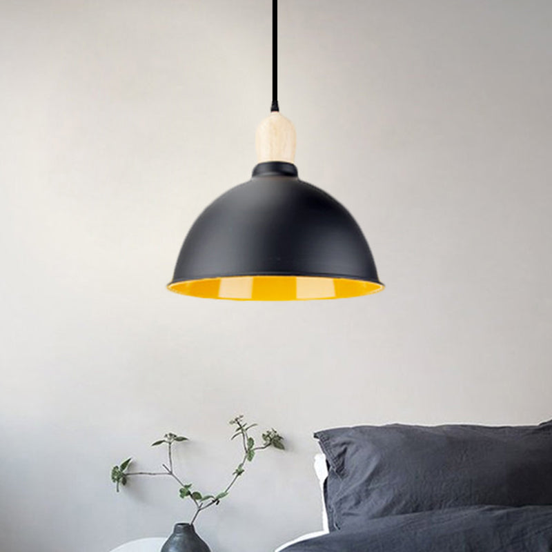 Dome Shade Metallic Hanging Light Retro Style 1 Head Dining Table Ceiling Pendant Fixture in Black/White Black-Yellow Clearhalo 'Ceiling Lights' 'Modern Pendants' 'Modern' 'Pendant Lights' 'Pendants' Lighting' 1872370