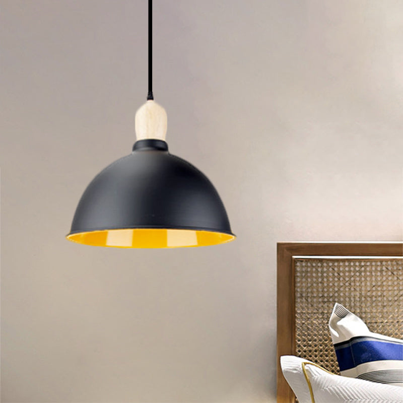 Dome Shade Metallic Hanging Light Retro Style 1 Head Dining Table Ceiling Pendant Fixture in Black/White Clearhalo 'Ceiling Lights' 'Modern Pendants' 'Modern' 'Pendant Lights' 'Pendants' Lighting' 1872372