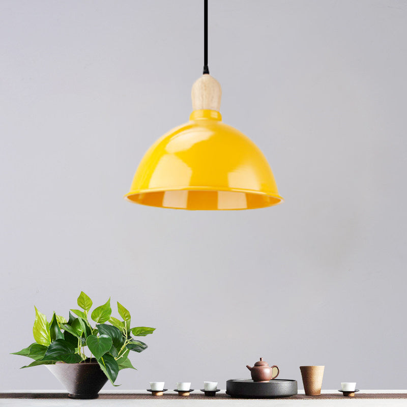 Dome Shade Metallic Hanging Light Retro Style 1 Head Dining Table Ceiling Pendant Fixture in Black/White Yellow Clearhalo 'Ceiling Lights' 'Modern Pendants' 'Modern' 'Pendant Lights' 'Pendants' Lighting' 1872374