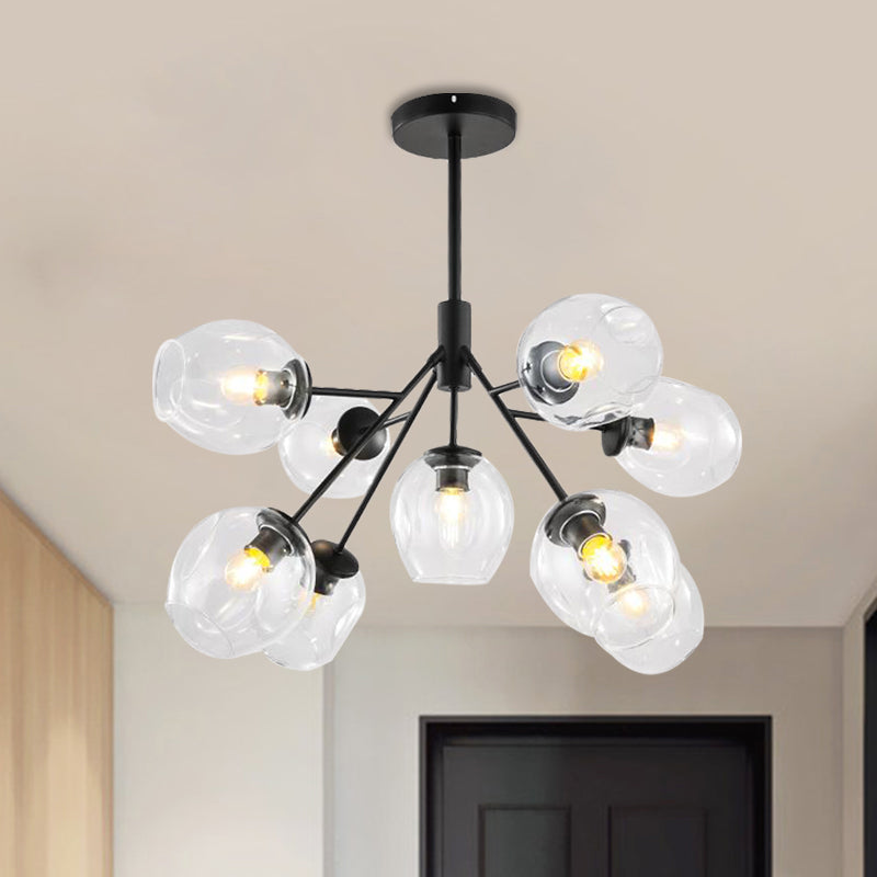 Clear Glass Branching Chandelier 7/9/13 Heads Modern Simple Ceiling Pendant Light in Gold Finish 9 Black Clearhalo 'Ceiling Lights' 'Chandeliers' 'Modern Chandeliers' 'Modern' Lighting' 1872383