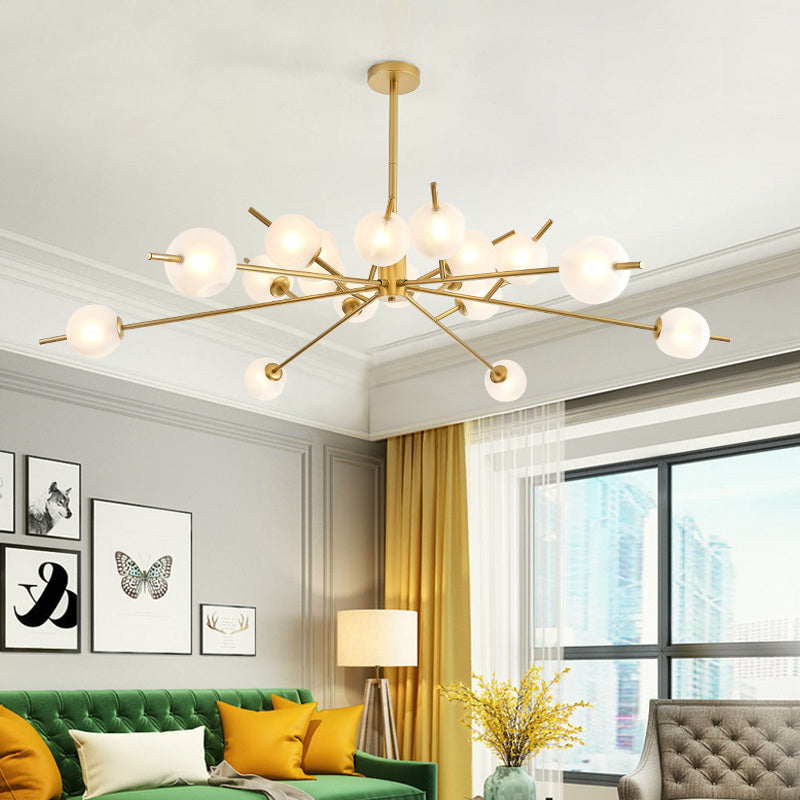 Post Modern Black/Gold Branch Chandelier with Bubble Shade 18 Lights Frosted Glass Hanging Lamp Gold Clearhalo 'Ceiling Lights' 'Chandeliers' 'Modern Chandeliers' 'Modern' Lighting' 1872468