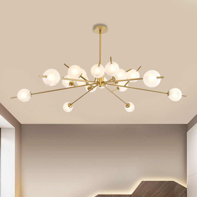 Post Modern Black/Gold Branch Chandelier with Bubble Shade 18 Lights Frosted Glass Hanging Lamp Clearhalo 'Ceiling Lights' 'Chandeliers' 'Modern Chandeliers' 'Modern' Lighting' 1872469