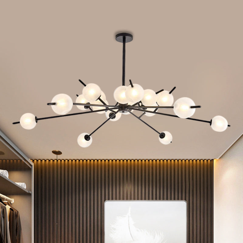 Post Modern Black/Gold Branch Chandelier with Bubble Shade 18 Lights Frosted Glass Hanging Lamp Black Clearhalo 'Ceiling Lights' 'Chandeliers' 'Modern Chandeliers' 'Modern' Lighting' 1872473