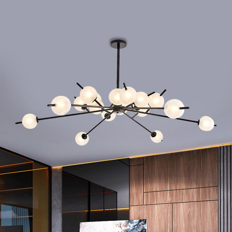 Post Modern Black/Gold Branch Chandelier with Bubble Shade 18 Lights Frosted Glass Hanging Lamp Clearhalo 'Ceiling Lights' 'Chandeliers' 'Modern Chandeliers' 'Modern' Lighting' 1872474