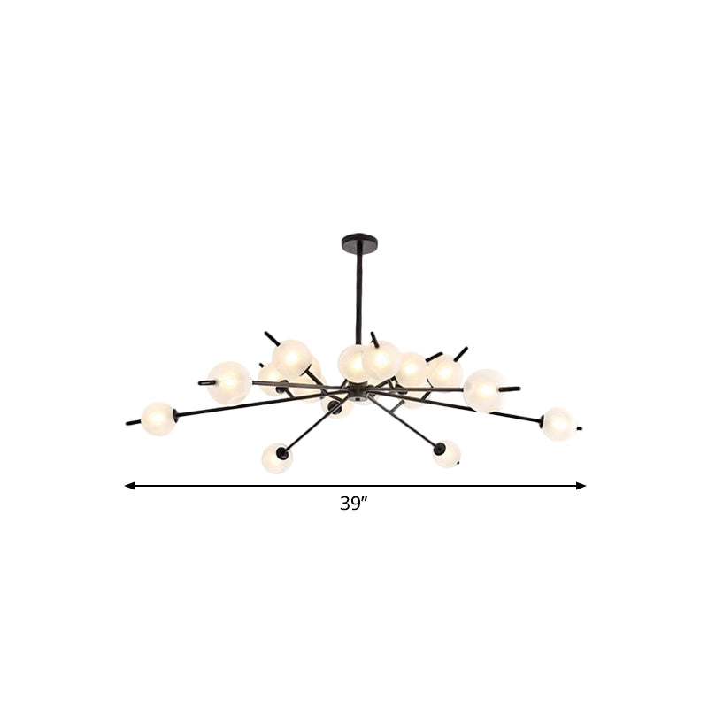 Post Modern Black/Gold Branch Chandelier with Bubble Shade 18 Lights Frosted Glass Hanging Lamp Clearhalo 'Ceiling Lights' 'Chandeliers' 'Modern Chandeliers' 'Modern' Lighting' 1872477