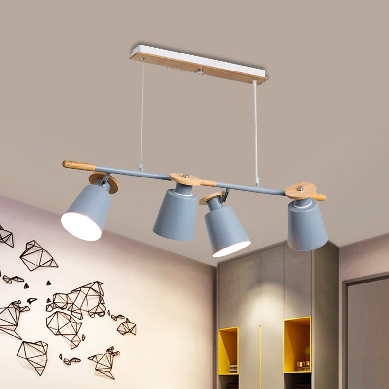 Green/Grey/White Tapered Shade Island Lighting 4 Heads Nordic Metal Linear Chandelier for Restaurant Grey Clearhalo 'Ceiling Lights' 'Island Lights' Lighting' 1872478