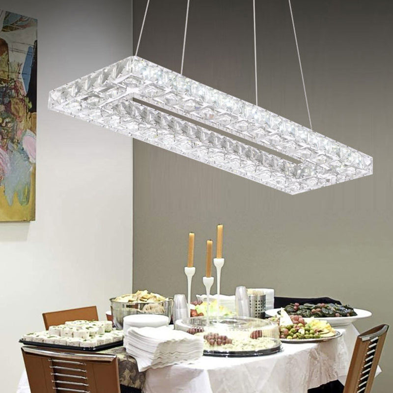 Rectangle Chandelier Pendant Light Contemporary Crystal Chrome LED Suspension Lamp in Warm/White/Natural Light for Dining Room Clearhalo 'Ceiling Lights' 'Chandeliers' 'Modern Chandeliers' 'Modern' Lighting' 187249