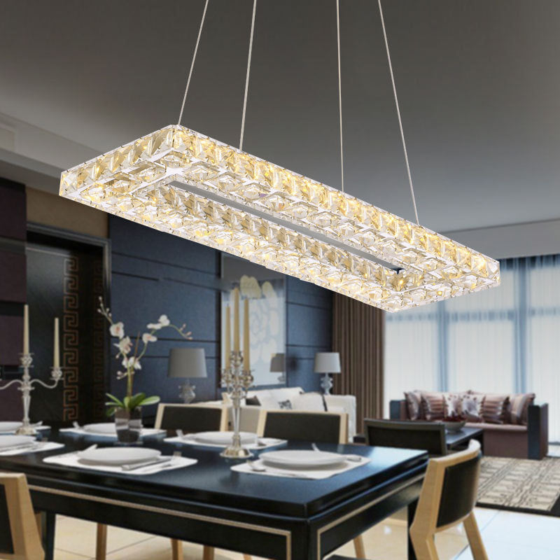 Rectangle Chandelier Pendant Light Contemporary Crystal Chrome LED Suspension Lamp in Warm/White/Natural Light for Dining Room Chrome Clearhalo 'Ceiling Lights' 'Chandeliers' 'Modern Chandeliers' 'Modern' Lighting' 187250