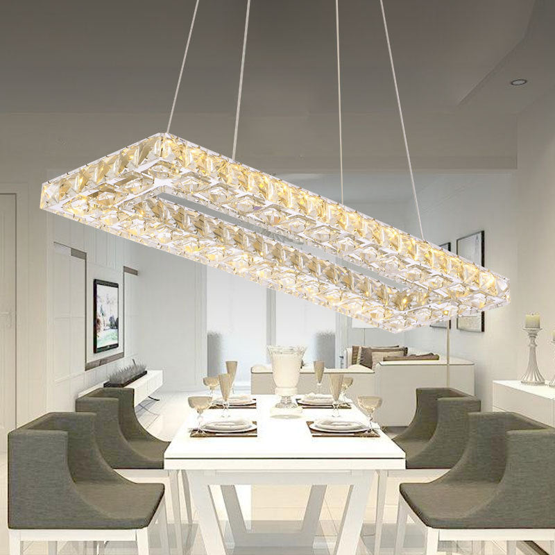 Rectangle Chandelier Pendant Light Contemporary Crystal Chrome LED Suspension Lamp in Warm/White/Natural Light for Dining Room Clearhalo 'Ceiling Lights' 'Chandeliers' 'Modern Chandeliers' 'Modern' Lighting' 187251