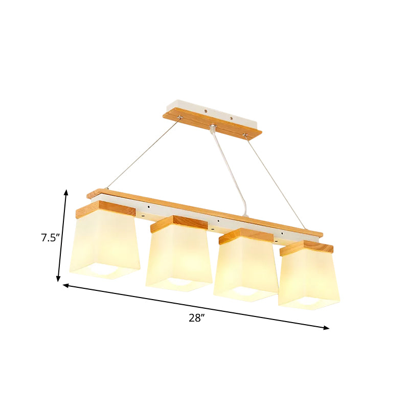 Square Shade Dining Room Chandelier Wooden 3/4 Lights Nordic Island Lighting in White Clearhalo 'Ceiling Lights' 'Close To Ceiling Lights' 'Glass shade' 'Glass' 'Island Lights' Lighting' 1872537