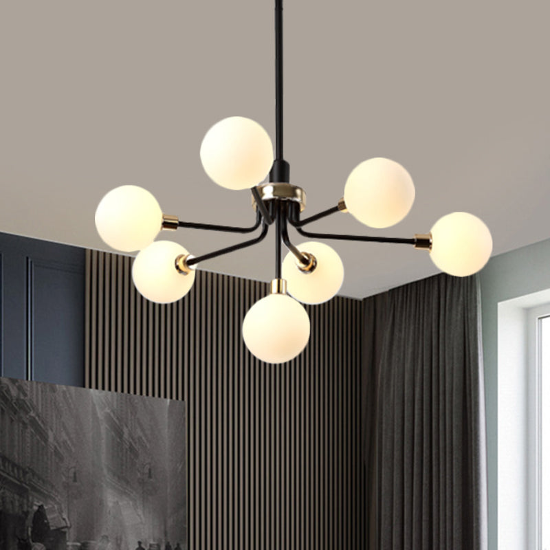 7-Head Orb Hanging Chandelier Post modern Opal Glass Ceiling Lamp in Black/Coffee/Gold Black Clearhalo 'Ceiling Lights' 'Chandeliers' 'Modern Chandeliers' 'Modern' Lighting' 1872538